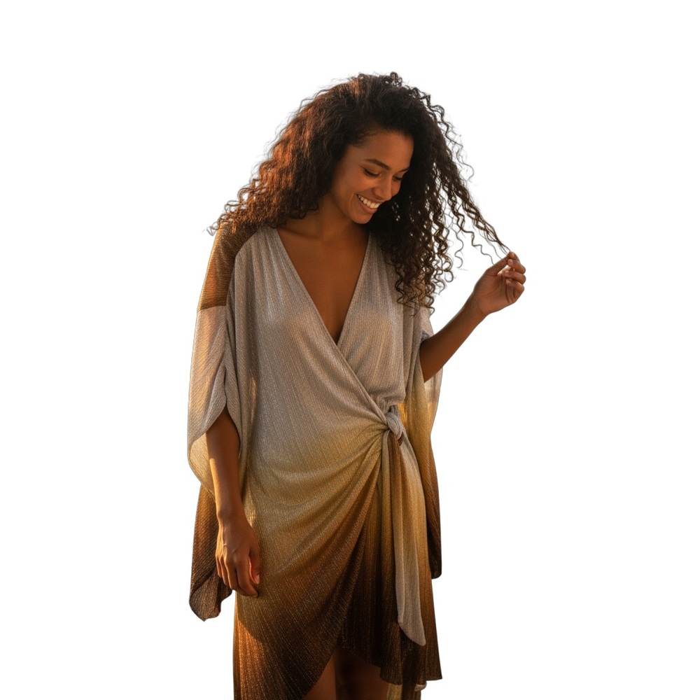 ZARA Oversized Metallic Ombre Maxi Duster Kimono 48” Boho Statement‎ Layer 2337